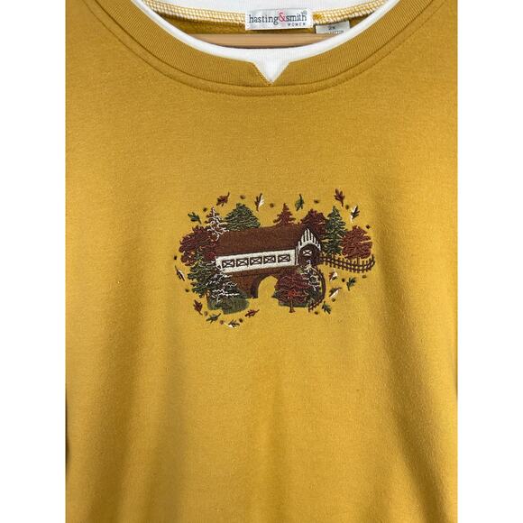 Hastings & Smith Mustard Yellow Embroidered Bridge Sweatshirt - Size XXL - Picture 3 of 9